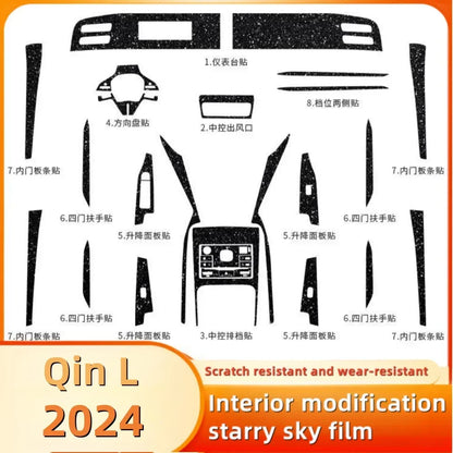 Film de protection d'écran pour tableau de bord et console centrale, effet ciel étoilé, pour accessoires de voiture BYD Qin L 2024, modification intérieure