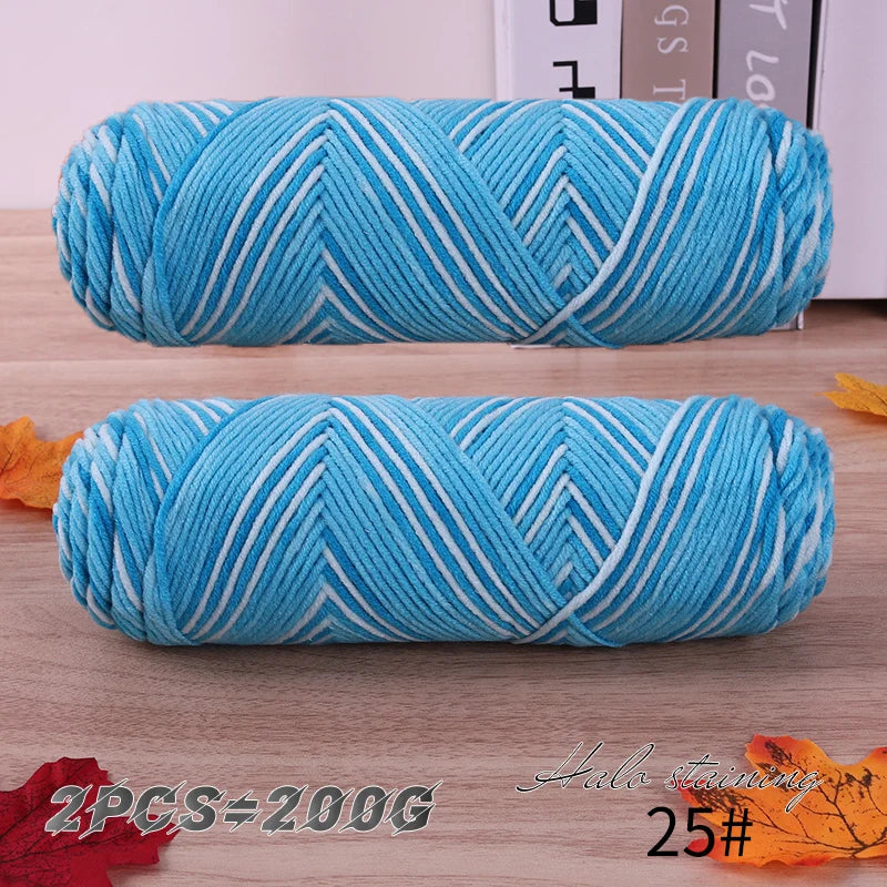 2 pièces de fil à tricoter en coton de lait teinté à 5 brins, coloré, pour bébé, écharpe tissée à la main, épaisseur moyenne, matériel de crochet fait main, sac