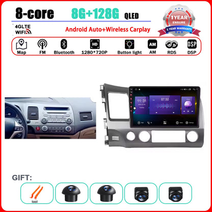 Android 15 Carplay autoradio pour Honda Civic 8 2005 - 2012 lecteur multimédia Navigation GPS 4G Audio No 2 Din 2 Din DVD
