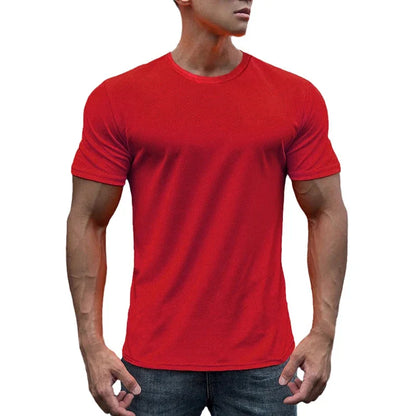 T-shirt en maille à manches courtes pour hommes, séchage rapide, uni, respirant, course à pied, gym, fitness, vêtements de sport, entraînement en Y, été