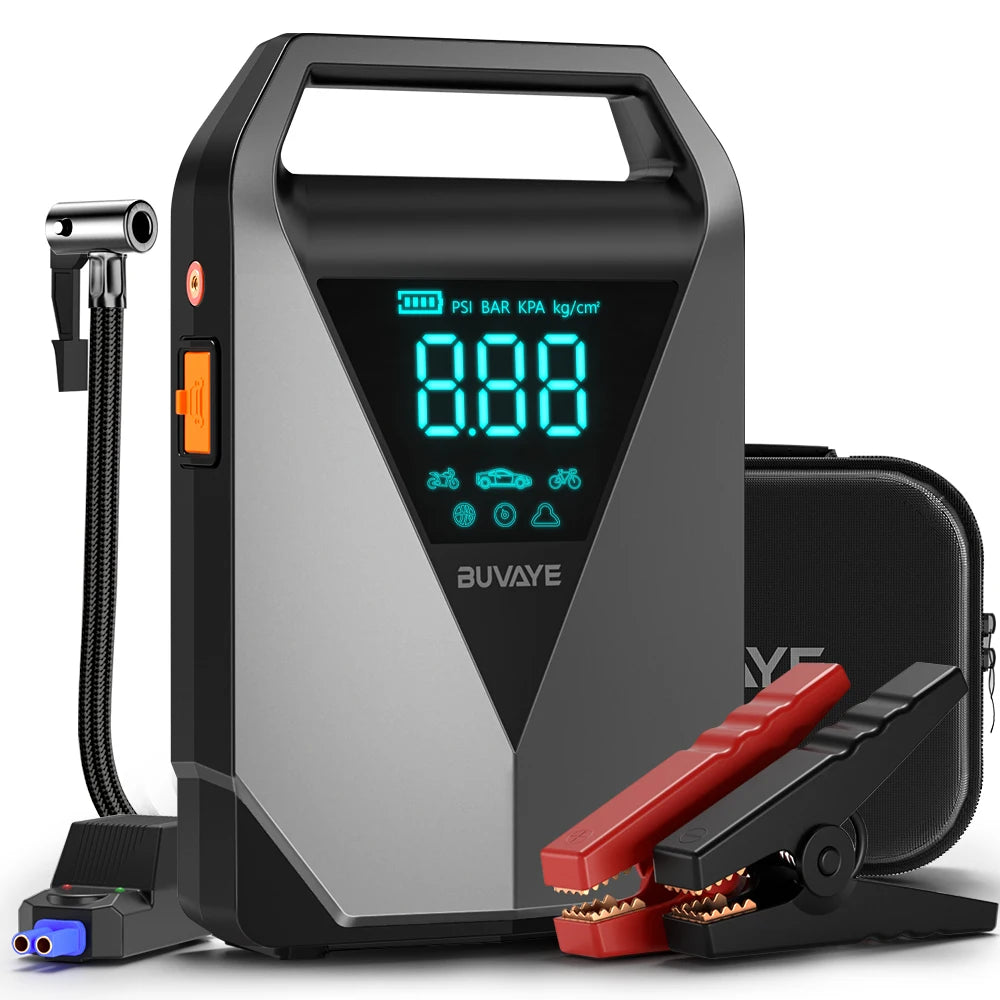 BUVAYE-Démarreur de compresseur d'air pour diabétique avec batterie externe, booster de batterie 2500A, démarreur de moteur 12V, pompe électrique 150PSI, gonfleur d'opathie