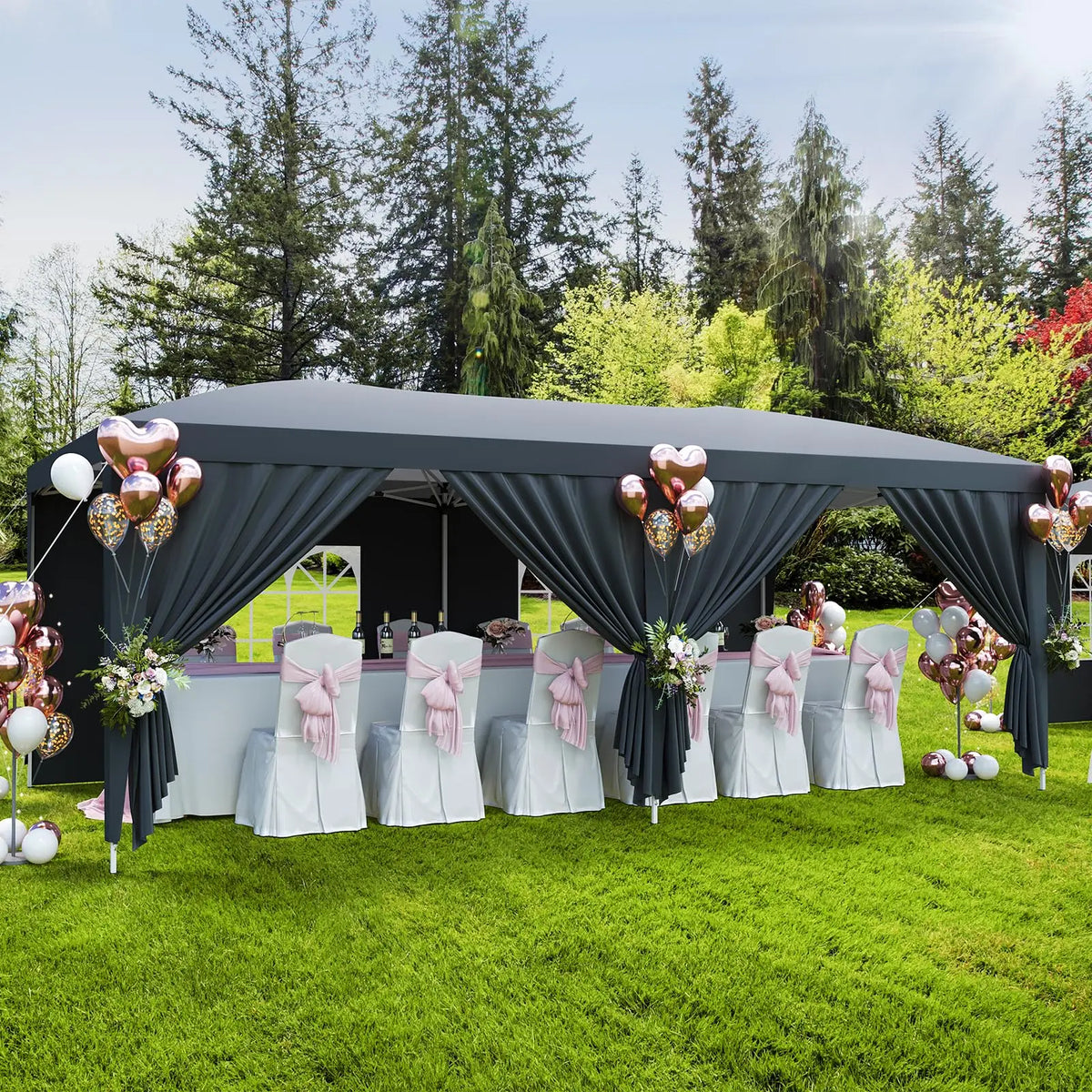 Tente de réception commerciale pliable 10x20, robuste, pour événements extérieurs, avec 6 parois latérales, imperméable, gazebo de fête et sac de transport