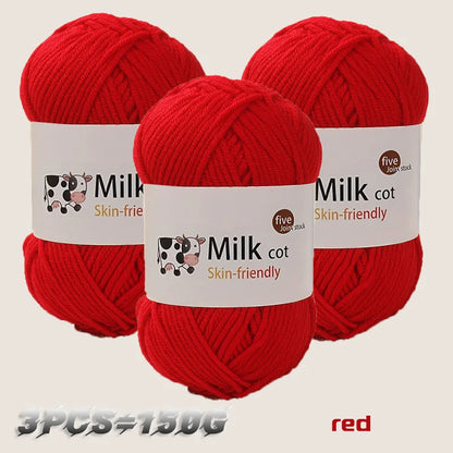 Fil de lait tissé à 5 brins, optique moyenne faite à la main, boule de fil, bricolage, beurre, pull, fleur, chapeau, écharpe, 150g