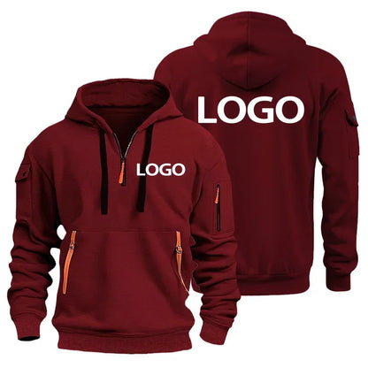 Nouveau pull de sport européen pour hommes avec fermeture éclair et poches sur les bras, personnaliser votre Logo, housse de pull à capuche et