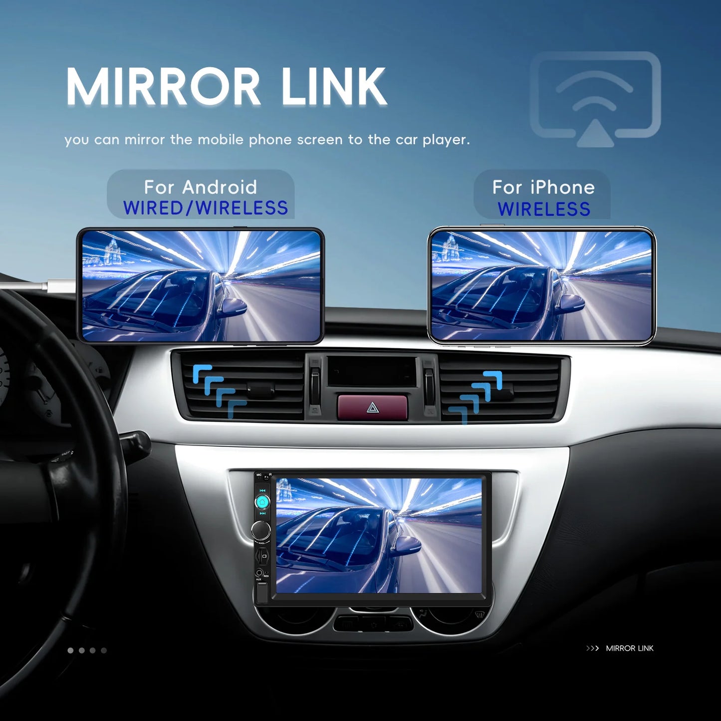 Lecteur multimédia MP5 Hikity universel 7 pouces 1 Din avec Carplay, prise en charge de Mnirrorlink, effets sonores EQ, BT, FM, USB, carte SD, autoradio