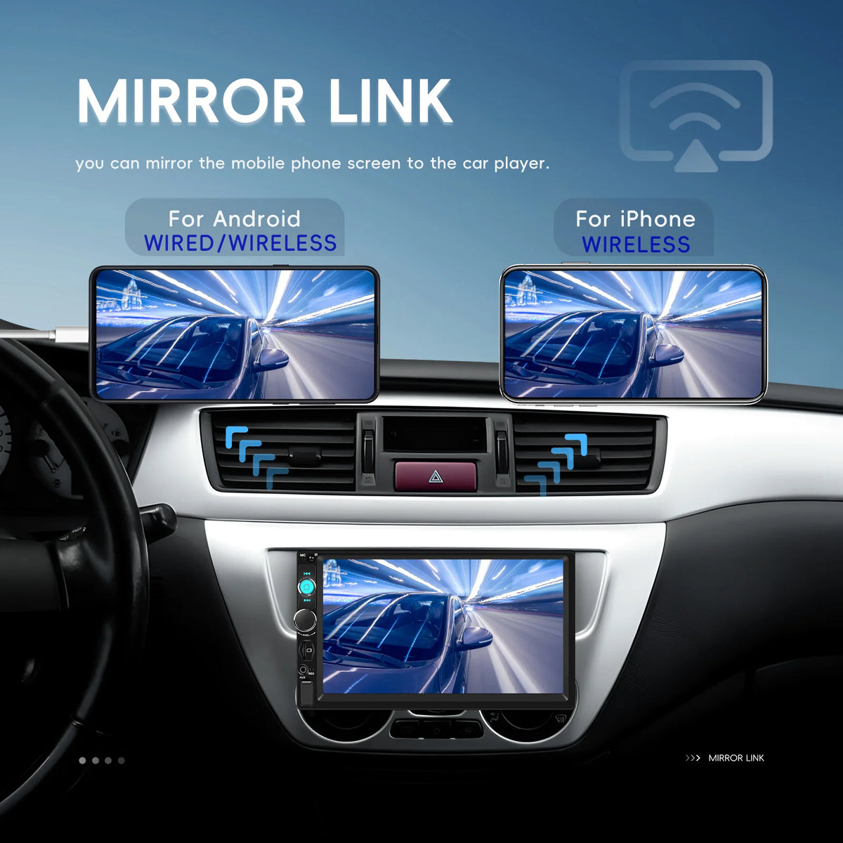 Lecteur multimédia MP5 Hikity universel 7 pouces 1 Din avec Carplay, prise en charge de Mnirrorlink, effets sonores EQ, BT, FM, USB, carte SD, autoradio