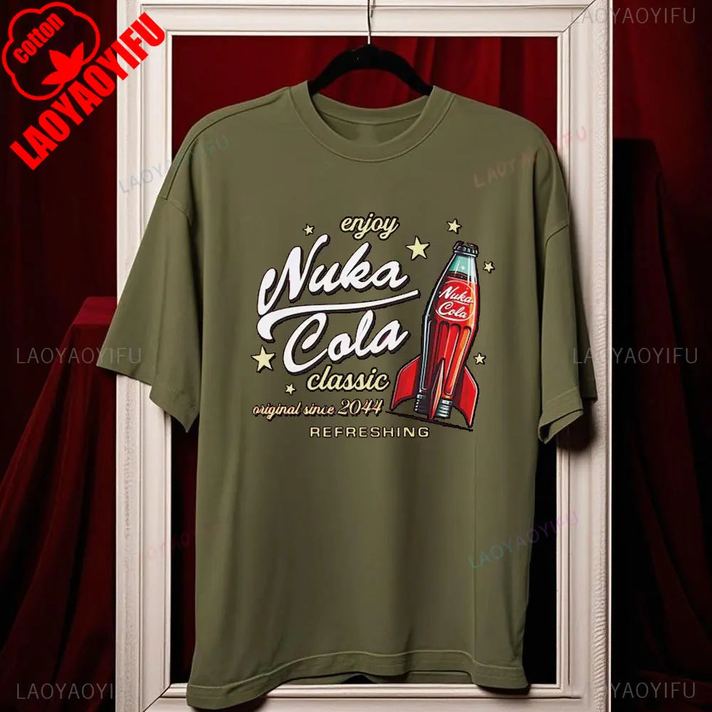 تيشيرت Nuka Cola Fallout للجنسين من القطن الناعم، تي شيرت مضحك، تي شيرت أحمر عتيق 2044، تي شيرت علوي، هدية للمعجبين، ملابس رجالية، هاراجوكو
