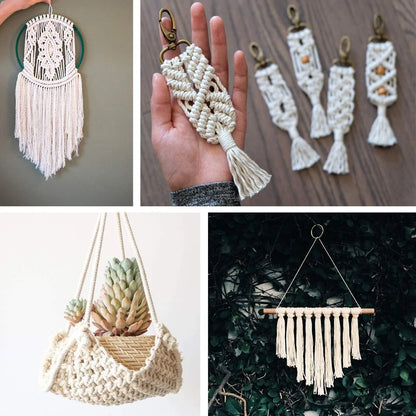 Cordon de macramé en coton 100% naturel, 4mm, cordon artisanal pour bricolage, cintres pour plantes à tricoter, décoration de noël et de mariage, Beige