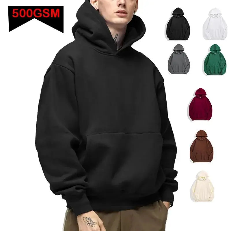 500GSM poids lourd mode hommes sweats à capuche nouveau automne hiver décontracté épais coton hommes haut couleur unie sweat à capuche mâle
