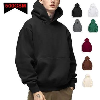500GSM poids lourd mode hommes sweats à capuche nouveau automne hiver décontracté épais coton hommes haut couleur unie sweat à capuche mâle