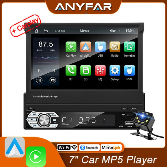 Lecteur MP5 universel Carplay Android Auto 1 Din 7 pouces manuel écran tactile rétractable automatique lecteur de voiture Radio FM lien miroir