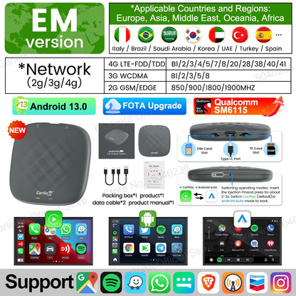 CarlinKit-Smart CarPlay Ai Box, Android 13, prend en charge Netflix, écran partagé prometteur, sans fil, Auto et CarPlay, Smart TV Box, 2026