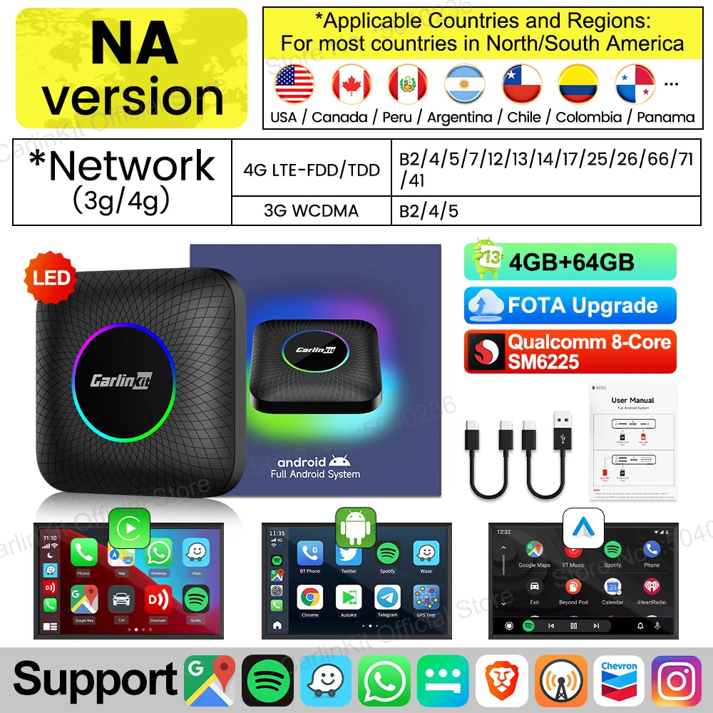2026 NOUVEAU CarlinKit CarPlay Ai Box Qualcomm QCM6125 SM6225 CPU 8 cœurs Android 13 Carplay sans fil Android auto GPS 4G LTE pour voiture CarPlay filaire