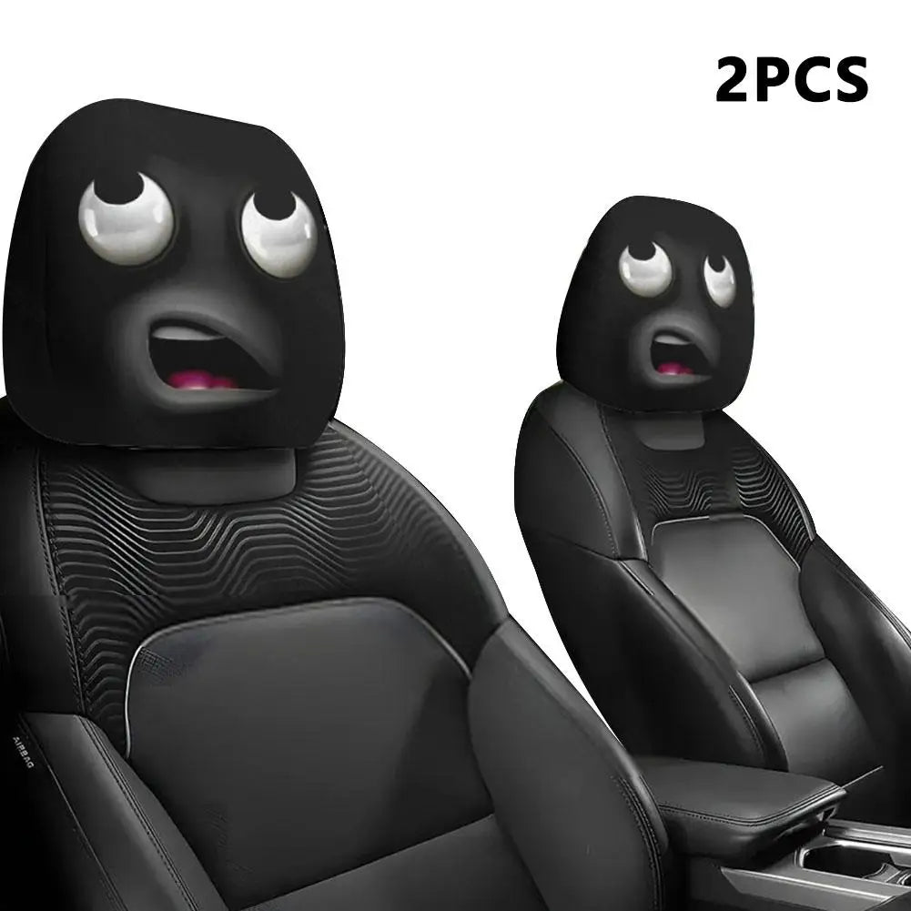Housse d'appui-tête de voiture d'halloween, 2 pièces, imprimé tête de mort noire et conception d'expression drôle, protection de siège automobile extensible pour décoration effrayante