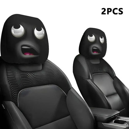 Housse d'appui-tête de voiture d'halloween, 2 pièces, imprimé tête de mort noire et conception d'expression drôle, protection de siège automobile extensible pour décoration effrayante