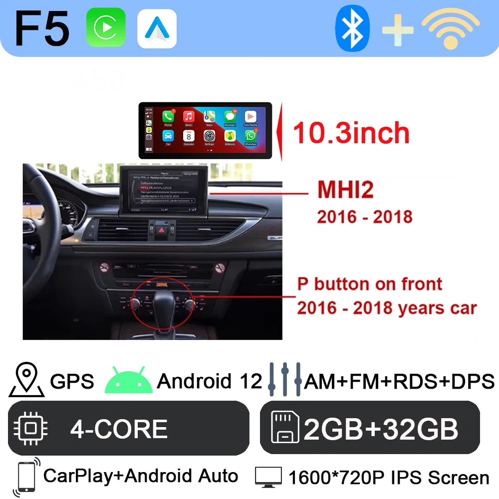 Android 13 sans fil Carplay 12.3 pouces pour Audi A6 C7 A7 2012-2018 autoradio multimédia Android Auto GPS 4G LTE DSP stéréo WiFi