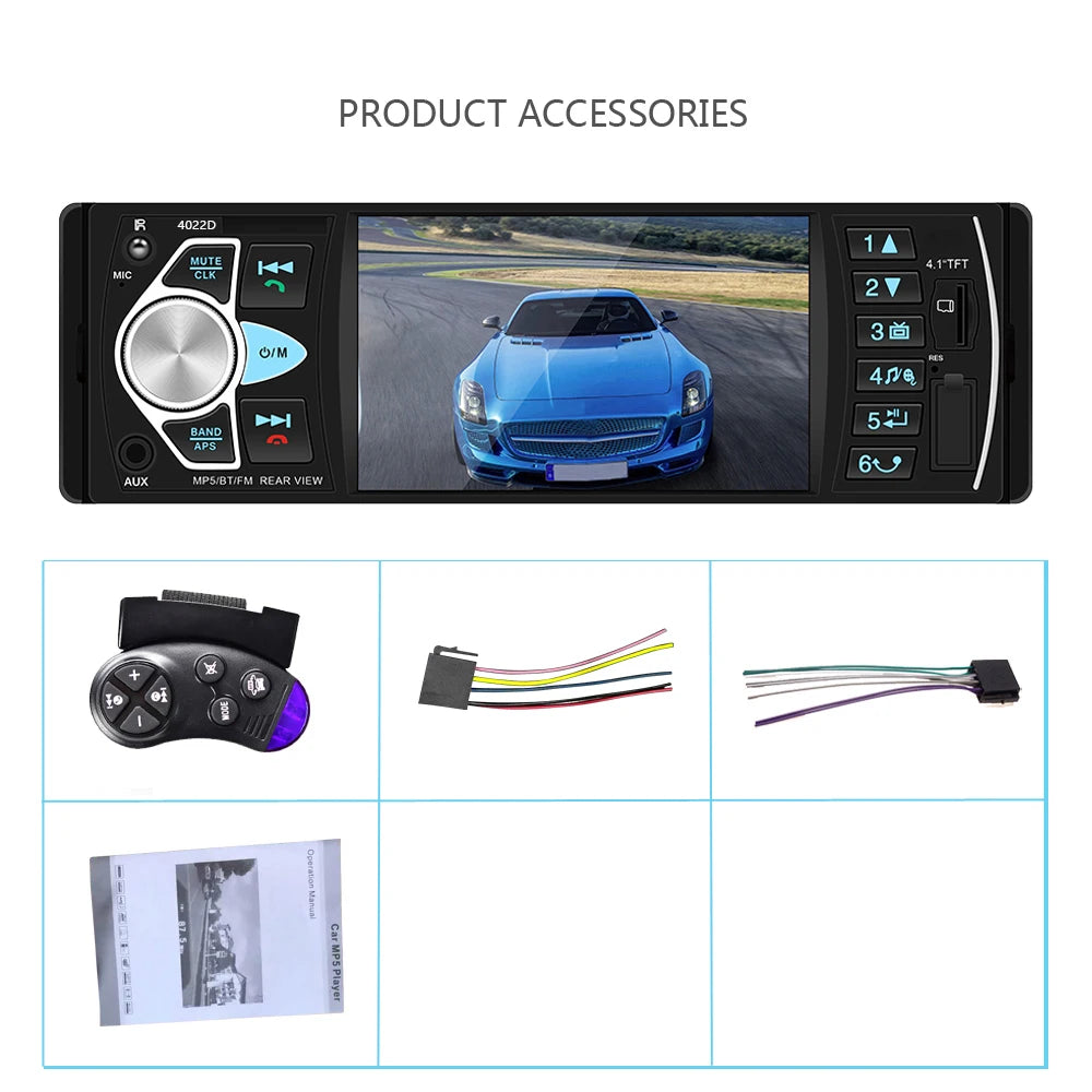 Podofo Autoradio 1 Din MP3 4.1 pouces FM Audio stéréo lecteur Bluetooth Autoradio Support caméra de recul volant Contral