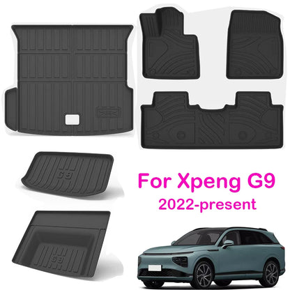 Tapis de sol de voiture pour Xpeng G9, tapis de coffre, doublure de chargement, protecteur, imperméable, coussinets de pied non alds, 2022-2024, kit de tapis de coffre