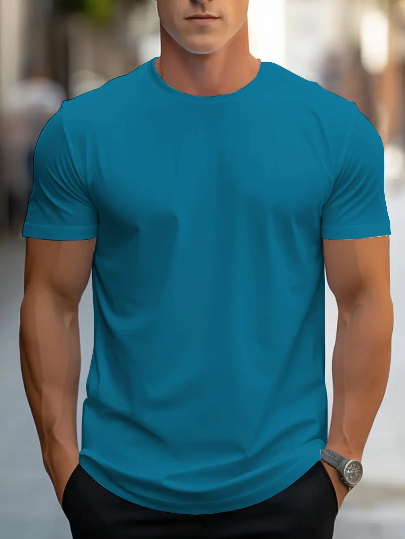 T-shirt d'été à manches courtes et col rond pour hommes, design de couleur unie, à la mode et simple, décontracté, polyvalent au quotidien, tissu doux