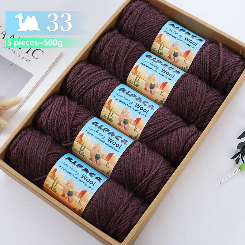500g contient 5 écheveaux de fil de laine d'alpaga épais, 245 aiguilles, fil à tricoter, fil de matériel de bricolage pour pulls à tricoter, fil pour la fabrication de pulls en laine, grands manteaux, châles, chapeaux,