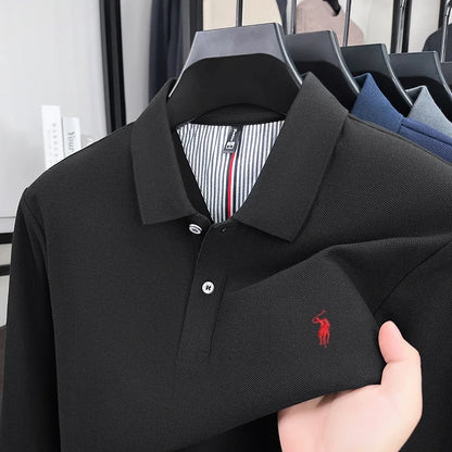 100% pur coton automne et hiver hommes mode sport marque brodé poney à manches longues POLO affaires t-shirt style décontracté