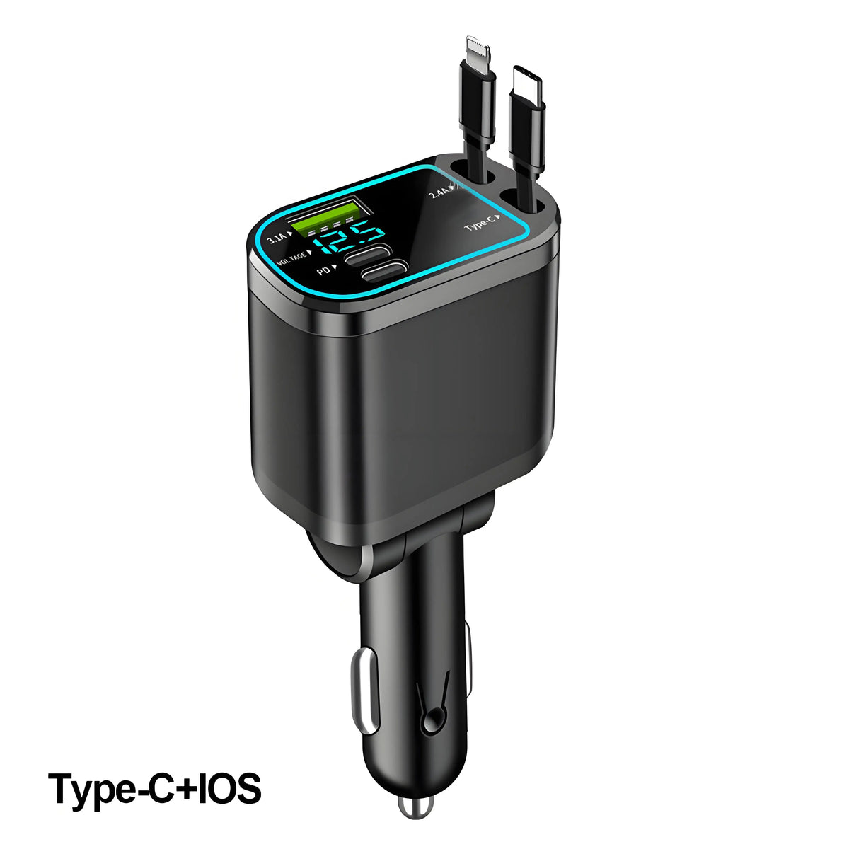 Chargeur de voiture rétractable 120W, avec toit Starlight, câble USB C, chargeur rapide, adaptateur allume-cigare pour IPhone Huawei Samsung