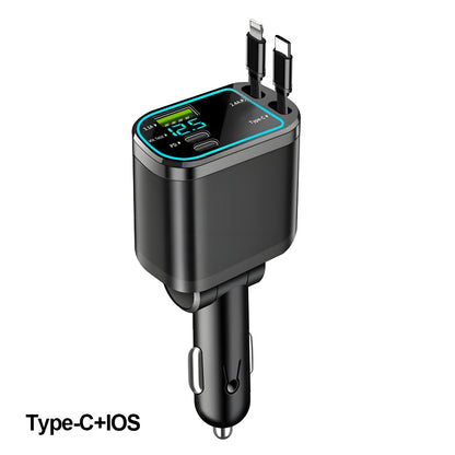 Chargeur de voiture rétractable 120W, avec toit Starlight, câble USB C, chargeur rapide, adaptateur allume-cigare pour IPhone Huawei Samsung