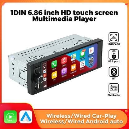 1Din sans fil CarPlay Android AUTO HD écran tactile universel 6.86 ''autoradio FM stéréo MP5 lecteur multimédia BT TF port caméra autoradio bluetooth voiture systèmes intelligents auto
