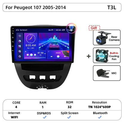 Srnubi autoradio pour Peugeot 107 Toyota Aygo citroën C1 2005-2014 sans fil Carplay Android Auto lecteur multimédia de voiture 2 Din