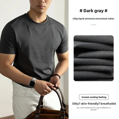 Haut de gamme lourd ammoniaque liquide brillant coton hommes à manches courtes T-Shirt été coupe ample respirant haut décontracté