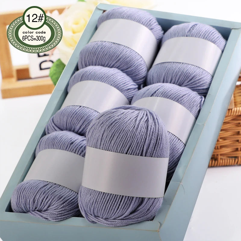 Fil de mélange de soie de luxe 6 pièces/ensemble, 50g chacun, fil à tricoter doux adapté aux pulls, couvertures et écharpes pour bébé, plusieurs couleurs