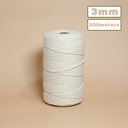 Cordon de macramé en coton 100% naturel, 4mm, cordon artisanal pour bricolage, cintres pour plantes à tricoter, décoration de noël et de mariage, Beige