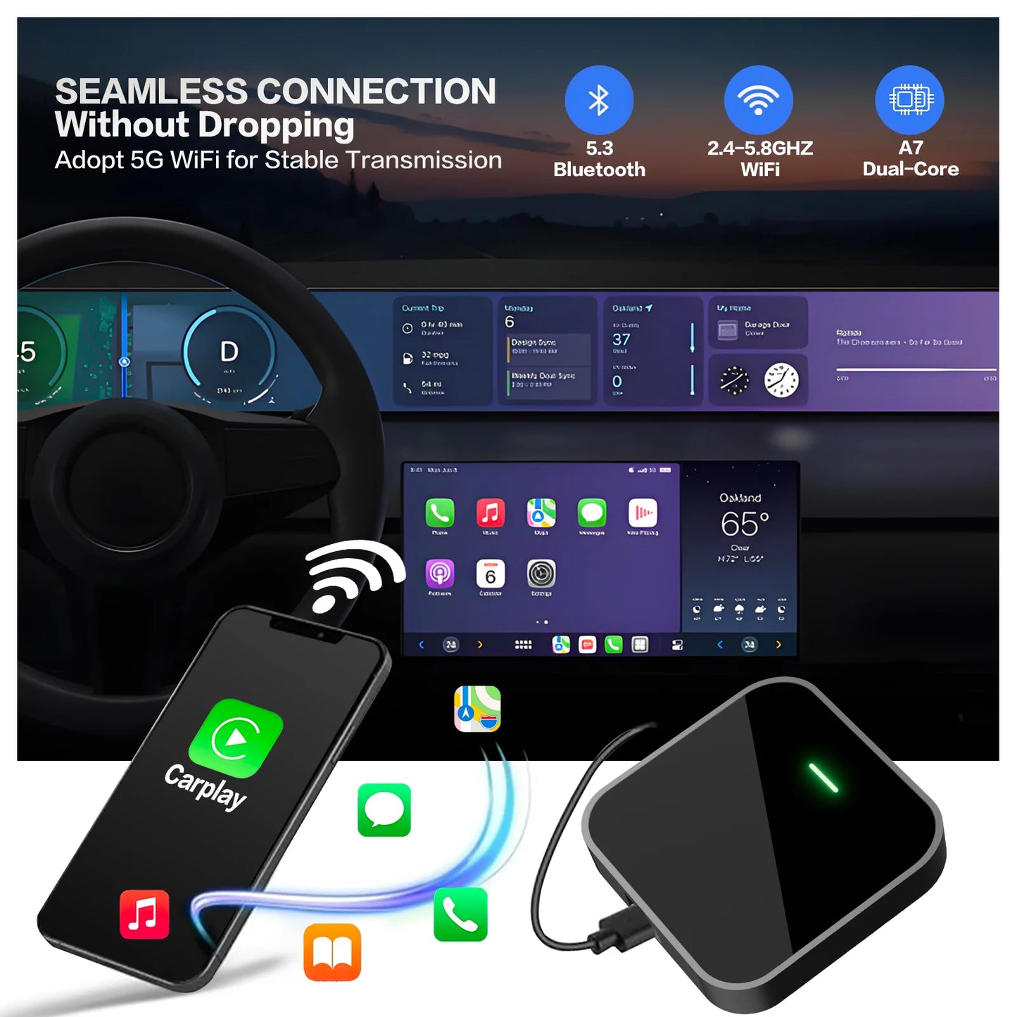 2 en 1 sans fil CarPlay Android Auto Dongle Plug & Play Smart Mini AI Box voiture pour adaptateur Bluetooth KowanKit 2026