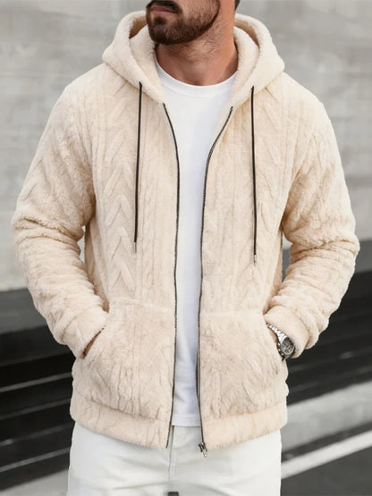Sweat à capuche en polaire pour homme, vêtements de loisirs quotidiens, mode printemps 2026, couleur unie, veste à capuche en fourrure, cardigan décontracté en tricot ample pour homme