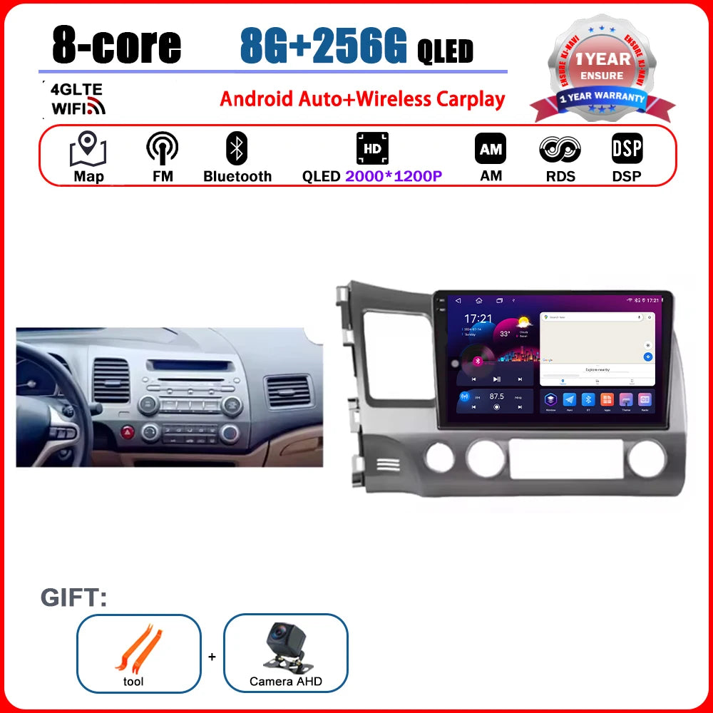 Android 15 Carplay autoradio pour Honda Civic 8 2005 - 2012 lecteur multimédia Navigation GPS 4G Audio No 2 Din 2 Din DVD