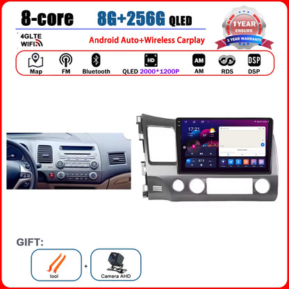 Android 15 Carplay autoradio pour Honda Civic 8 2005 - 2012 lecteur multimédia Navigation GPS 4G Audio No 2 Din 2 Din DVD