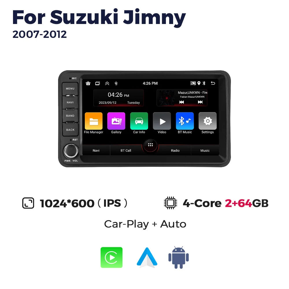 2026 nouveau Android 15 autoradio sans fil Carplay écran pour Suzuki Jimny 2007-2015 GPS Navigation Wifi RDS Auto lecteur multimédia