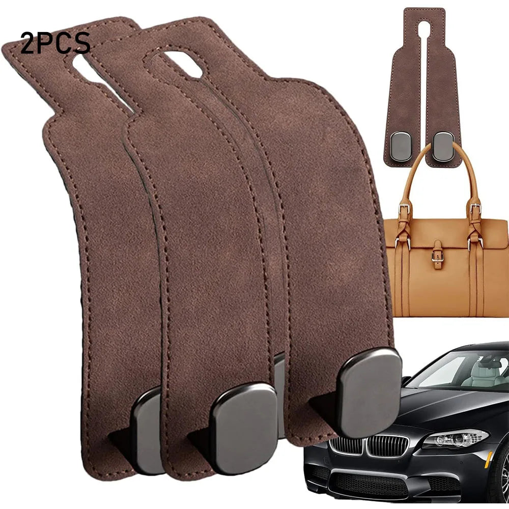 Crochet en cuir pour rangement intérieur de véhicule, 2 pièces, support de téléphone intérieur de voiture, appui-tête de véhicule, cintre de sac pour un rangement pratique de voyage