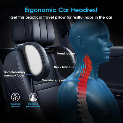 Oreiller de voiture en mousse à mémoire de forme, pour voyage, coussin de soutien du cou réglable, appui-tête universel pour siège de passager