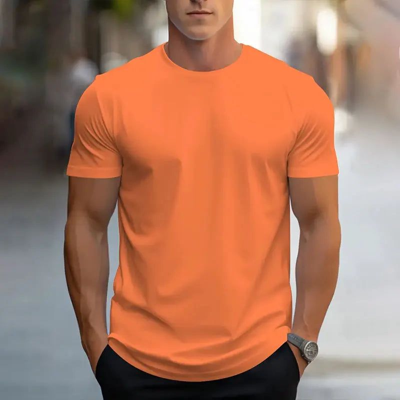 2024 Nouveau Col Rond À Manches Courtes T-Shirt Classique Mode Solide Couleur Sport Respirant À Manches Courtes D'été Respirant Gym Top