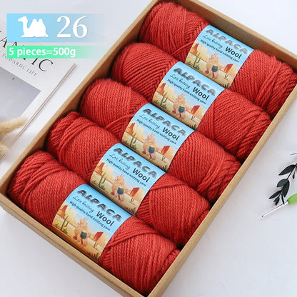 500g contient 5 écheveaux de fil de laine d'alpaga épais, 245 aiguilles, fil à tricoter, fil de matériel de bricolage pour pulls à tricoter, fil pour la fabrication de pulls en laine, grands manteaux, châles, chapeaux,