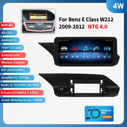 Autoradio Android 13 de 10.25 Pouces avec Lecteur de Limitation 4G Carplay, pour Mercedes Benz W212 Classe E NTG 4.0 4.5 5.0 E200 E230 E260 E300 S212
