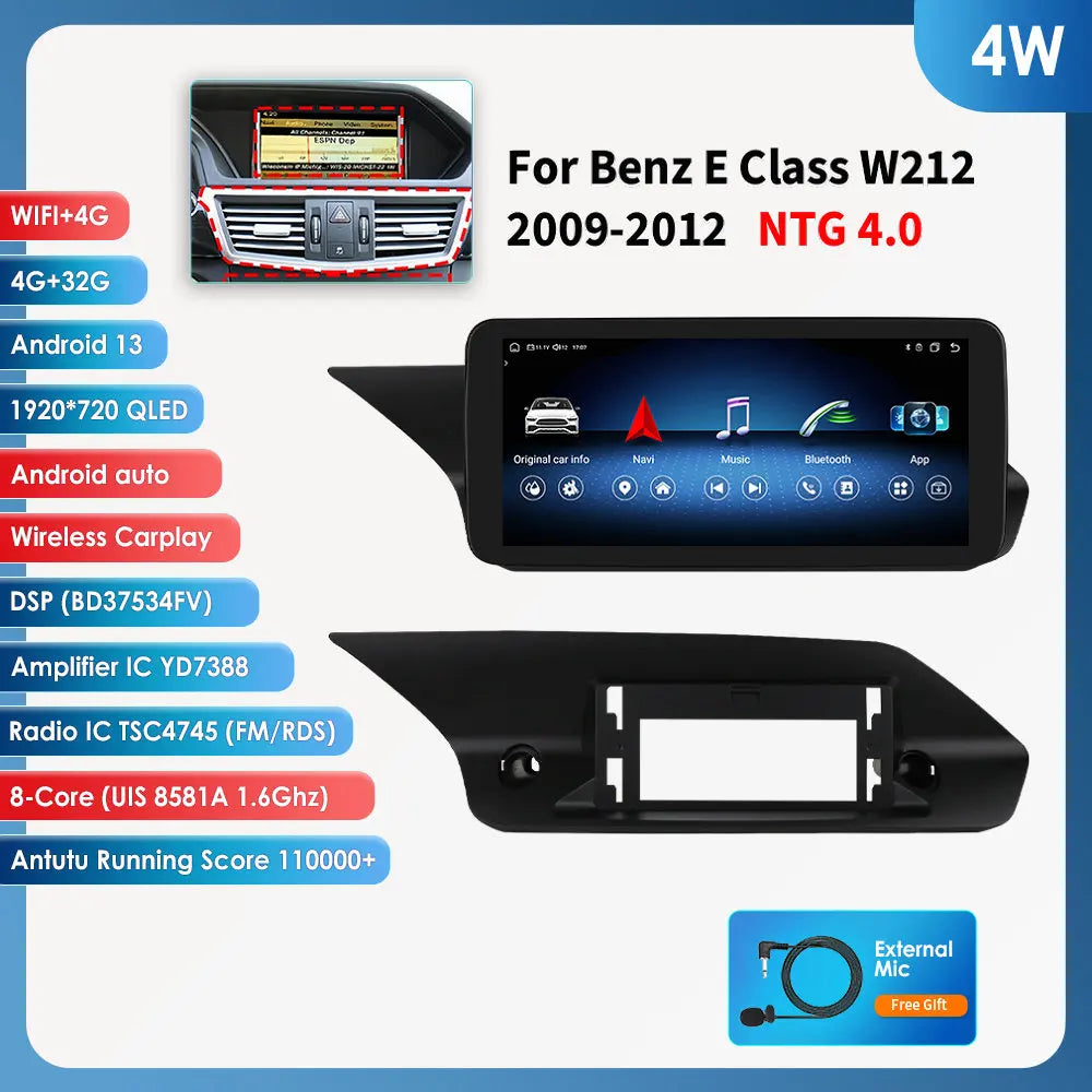 Autoradio Android 13 de 10.25 Pouces avec Lecteur de Limitation 4G Carplay, pour Mercedes Benz W212 Classe E NTG 4.0 4.5 5.0 E200 E230 E260 E300 S212