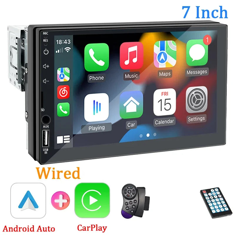Autoradio 1 Din Carplay Android Auto lecteur multimédia HD 7 ''écran tactile FM AUX entrée Bluetooth MirrorLink Autoradio universelle
