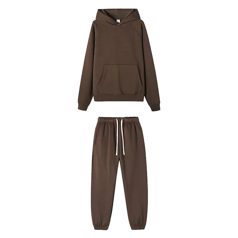 LOGO personnalisé bricolage marque ensembles à capuche Type de mode 2 pièces costume épais polaire Jogging surdimensionné survêtement à capuche + pantalon Streetwear