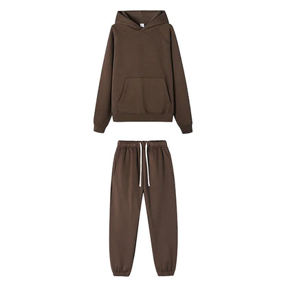 LOGO personnalisé bricolage marque ensembles à capuche Type de mode 2 pièces costume épais polaire Jogging surdimensionné survêtement à capuche + pantalon Streetwear