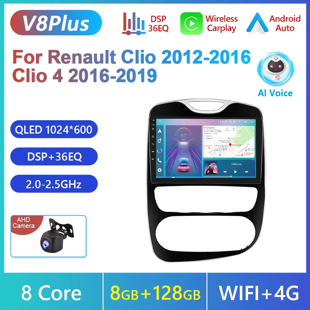Podofo Android 4G WIFI lecteur multimédia de voiture pour Renault Clio 2012-2016 Clio 4 2016-2019 Carplay GPS écran tactile autoradio RDS