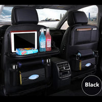 Organisateur de dossier de siège de voiture avec plateau de Table pliable, organisateur de rangement en cuir PU, poches, tapis de coup de pied, accessoires d'intérieur de siège