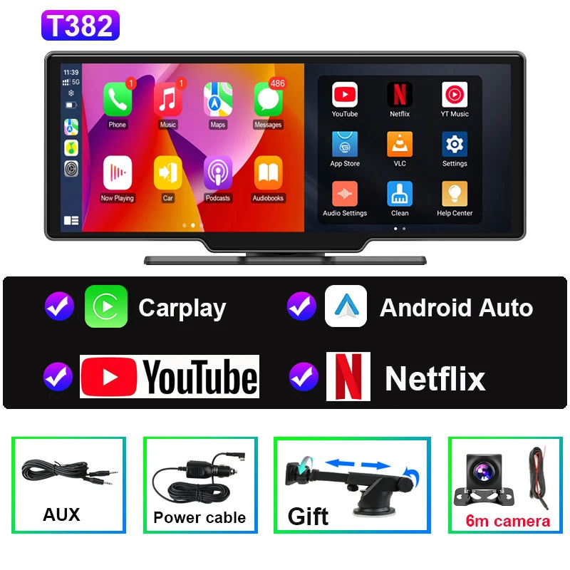 JMCQ autoradio multimédia lecteur vidéo universel sans fil Carplay Android Auto écran avec YouTube Netflix Bluetooth WIFI