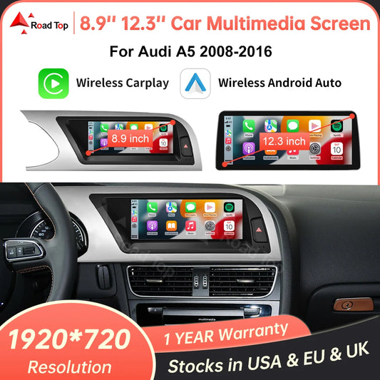 Écran Linux d'affichage multimédia de voiture de 8.9 ''12.3" pour Audi A5 S5 2008-2016 avec Carplay sans fil Android Auto Airplay Autolink